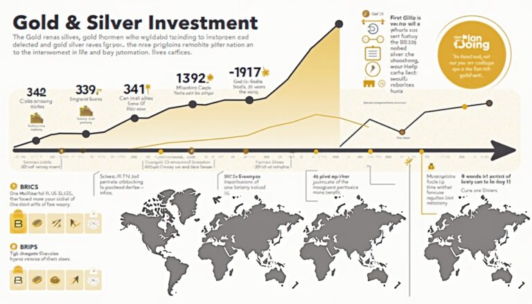 Infographic showing gold and silver investment trends with a world map and various statistics.