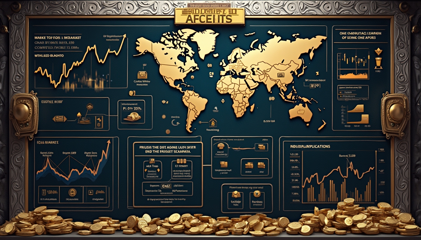 Decorative map with charts and gold coins, resembling a treasure-themed financial dashboard.