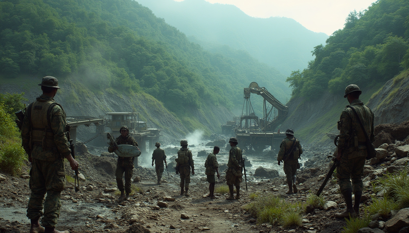 Soldiers oversee mining operation in Congo.