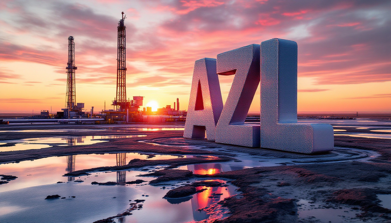 Arizona Lithium Ltd-AZL-AZL letters with oil rigs at sunset, reflecting in wet sand.