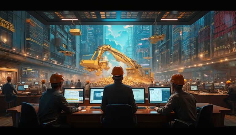 Futuristic stock market monitoring room.