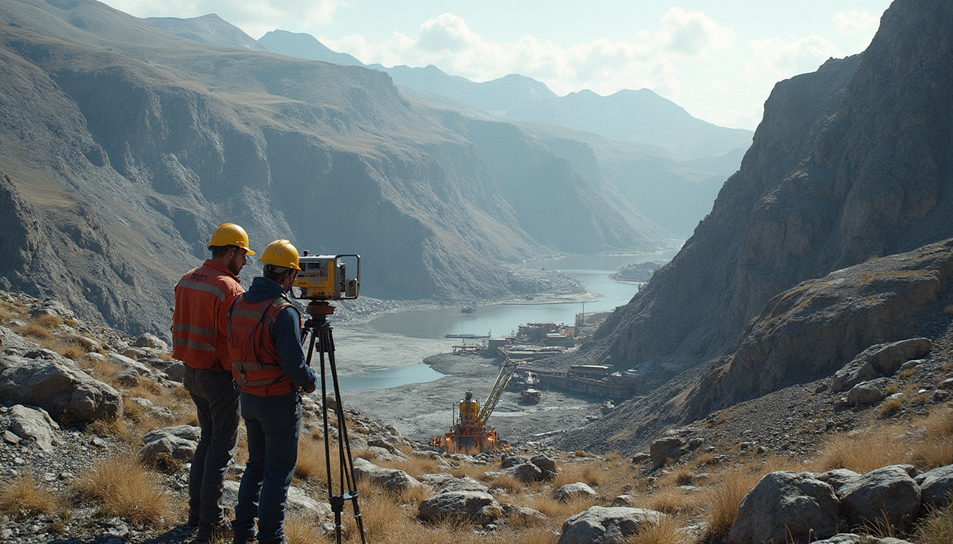 Surveyors in mountainous European lithium site.