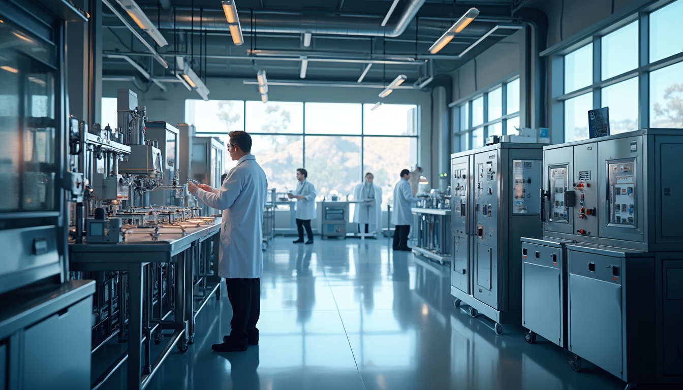 Scientists in lab researching battery cathodes.