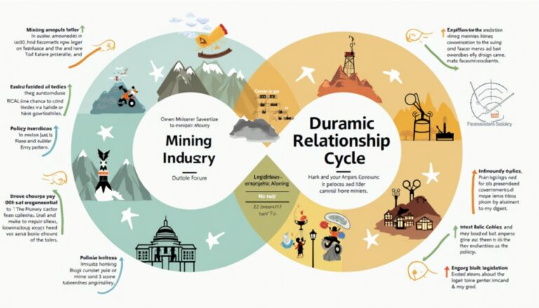 Colorful diagram with overlapping circles illustrating the mining industry and duramic relationship cycle.