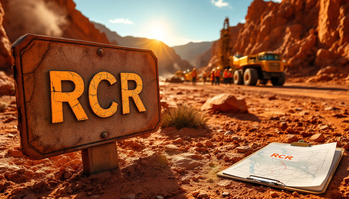 Rincon Resources Ltd-RCR-Desert road under construction with RCR sign, workers, and clipboards scattered on red soil.