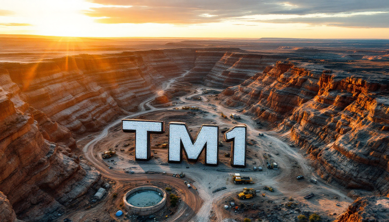 Terra Metals Ltd-TM1-Sunset over rugged canyon landscape with "TM1" text in the foreground.