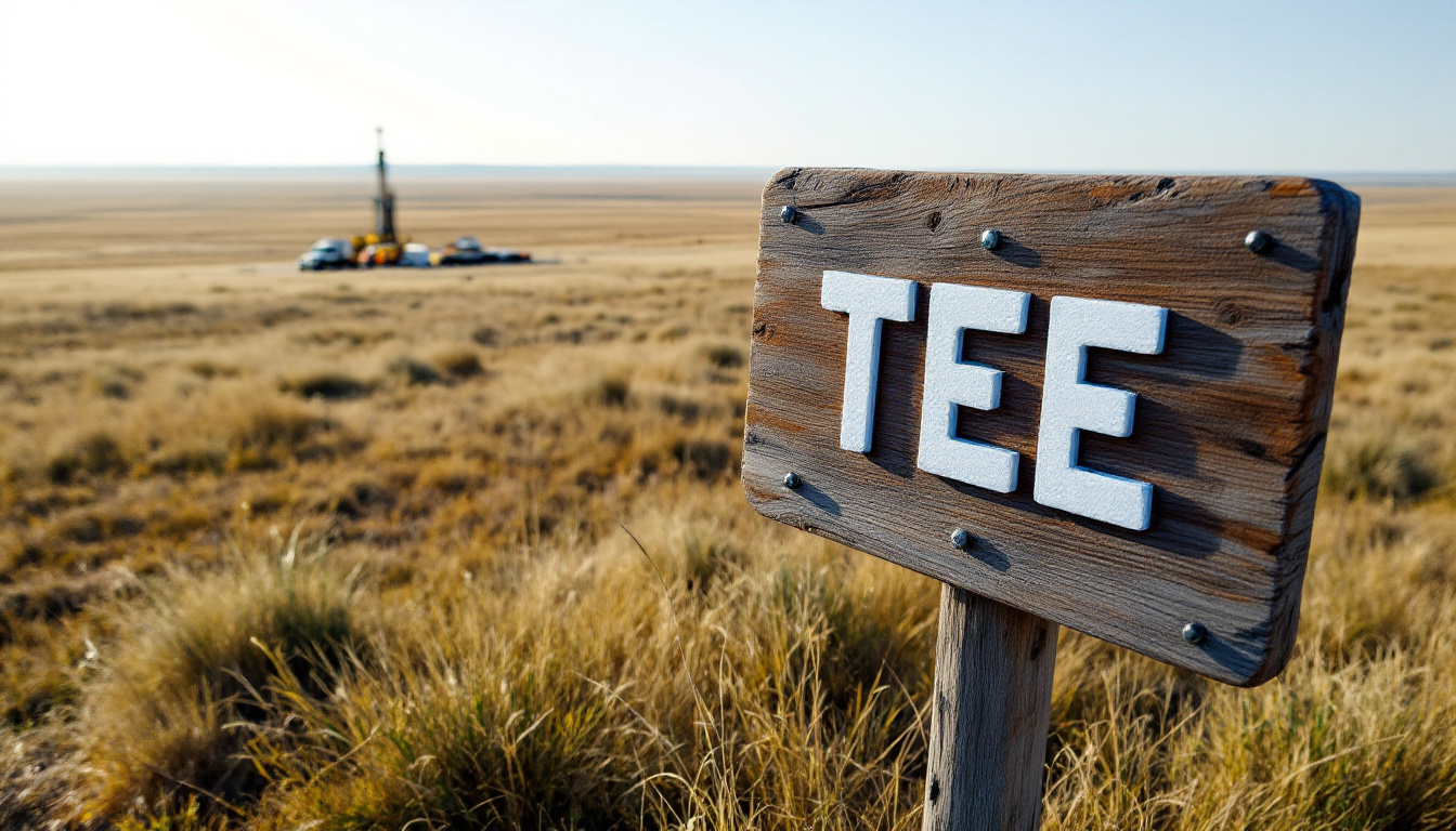 Top End Energy Ltd-TEE-Wooden sign reading "TEE" in a dry grassland, with vehicles in the background.