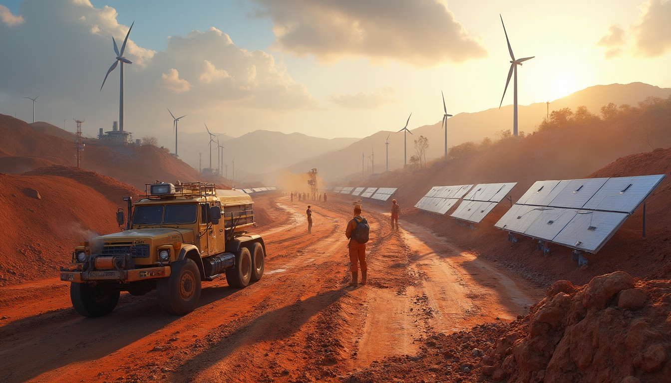 Solar panels and wind turbines, Africa.