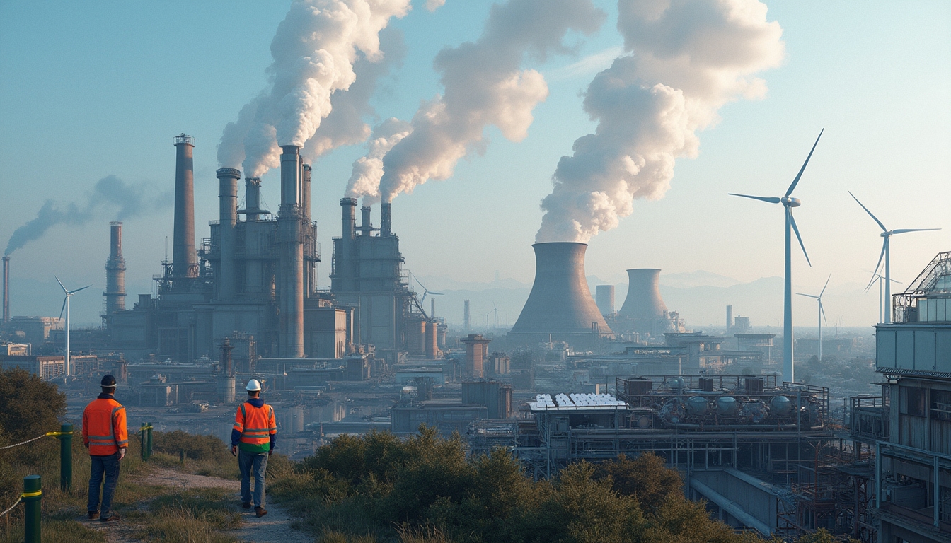 Steel plant emissions and wind turbines.