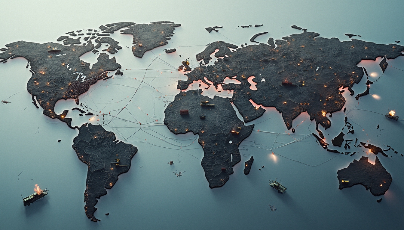 World map with trade routes highlighted.