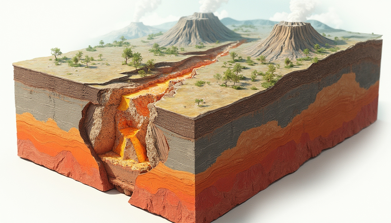 Cross-section illustration of volcanic geology.