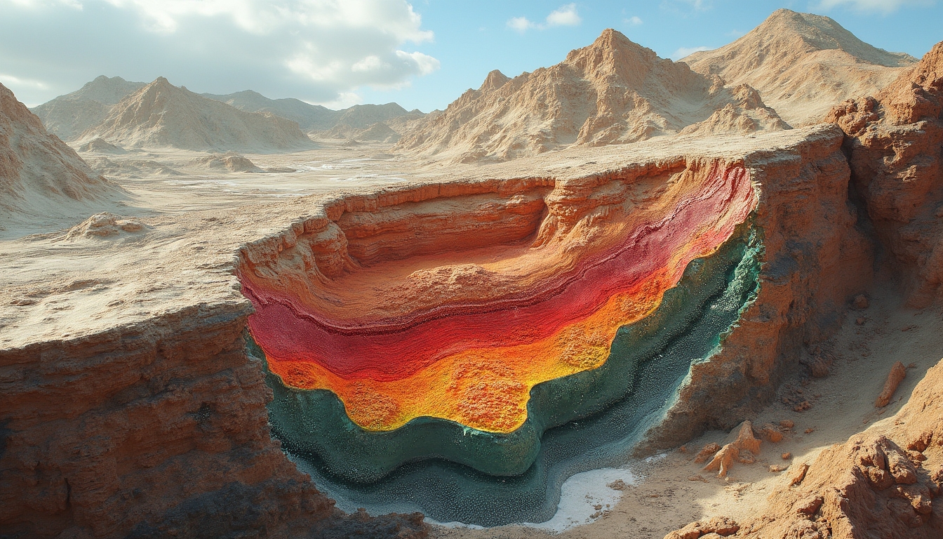 Layered geological cross-section, skarn deposit.