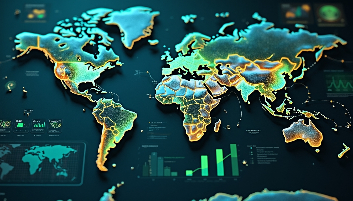 World map highlighting rare earth elements.