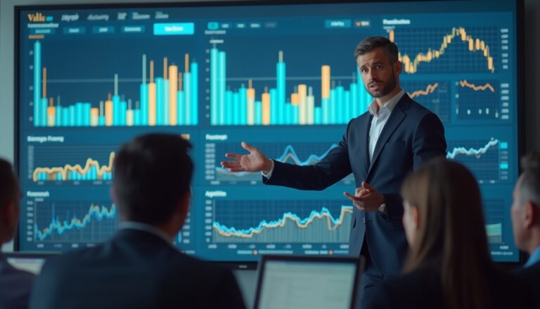 Businessman presenting Vale Q4 2024 graphs.