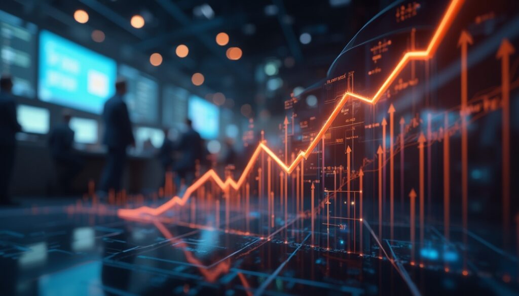 Rising graph illustrating share prices increase.