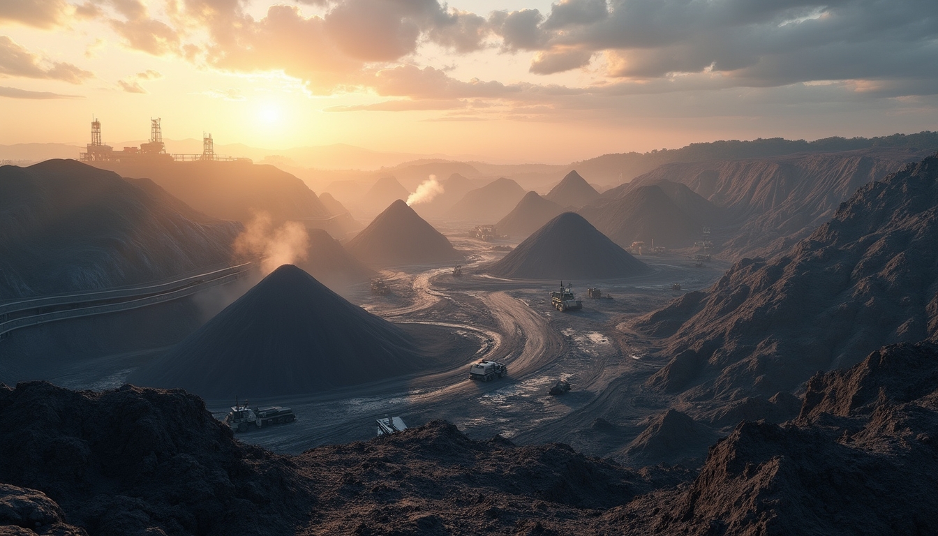 Coal mining landscape at sunrise.