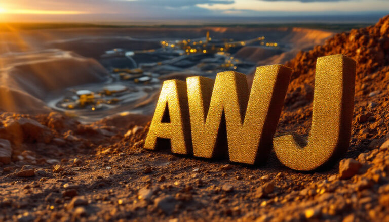 Auric Mining Ltd-AWJ-"AWJ letters in desert sunset landscape."