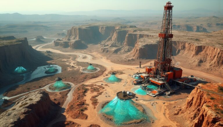 Innovative drilling site in desert landscape.