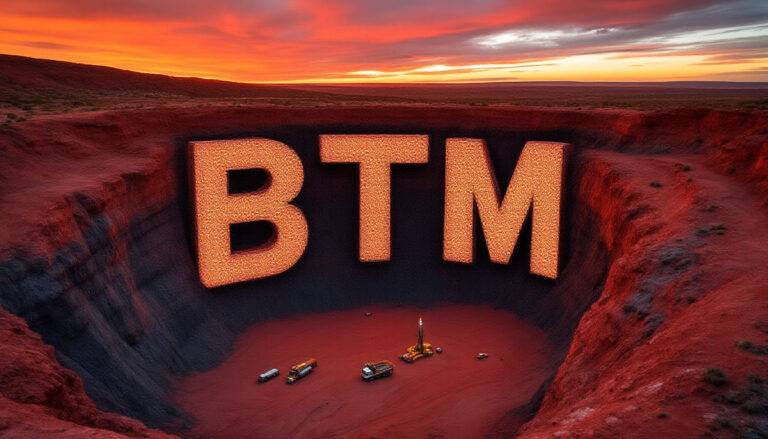 Breakthrough Minerals Ltd-BTM-BTM giant letters in desert landscape.