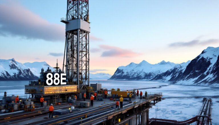 88 Energy Ltd-88E-Offshore drilling rig in Arctic landscape.