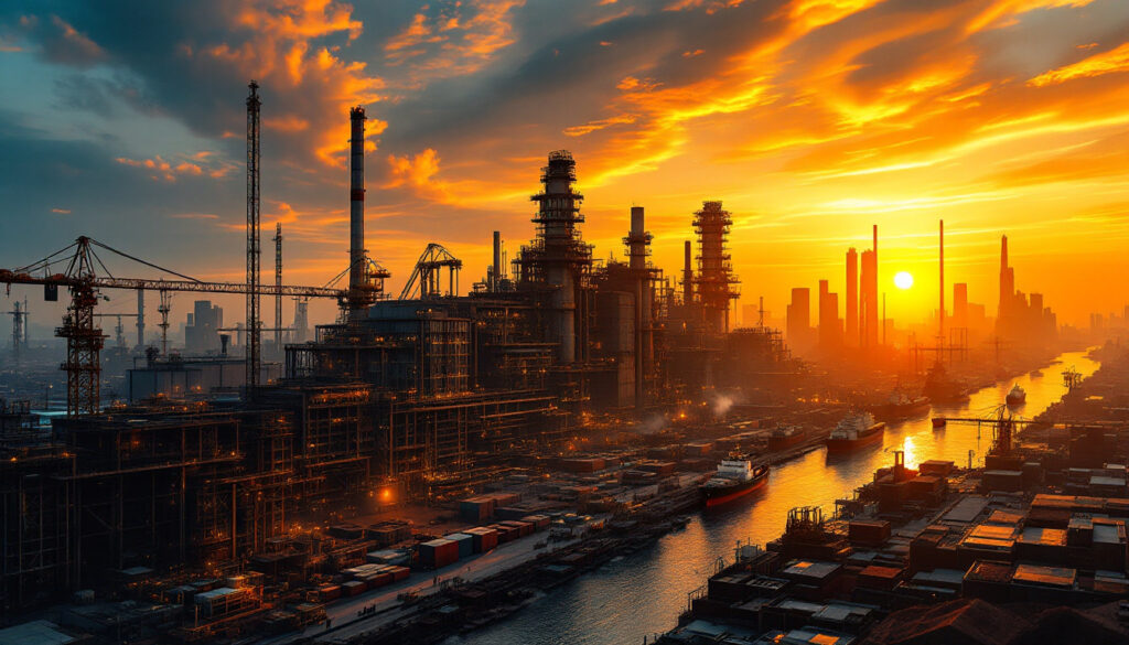 Industrial skyline at sunset, China's steel and iron ore outlook 2025.