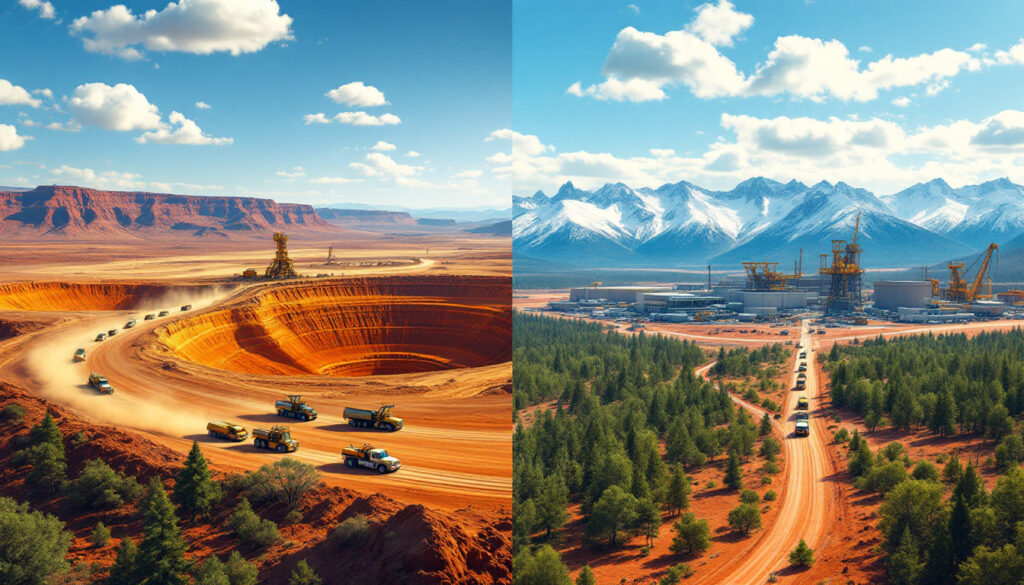 Mining landscapes in Australia and Canada.