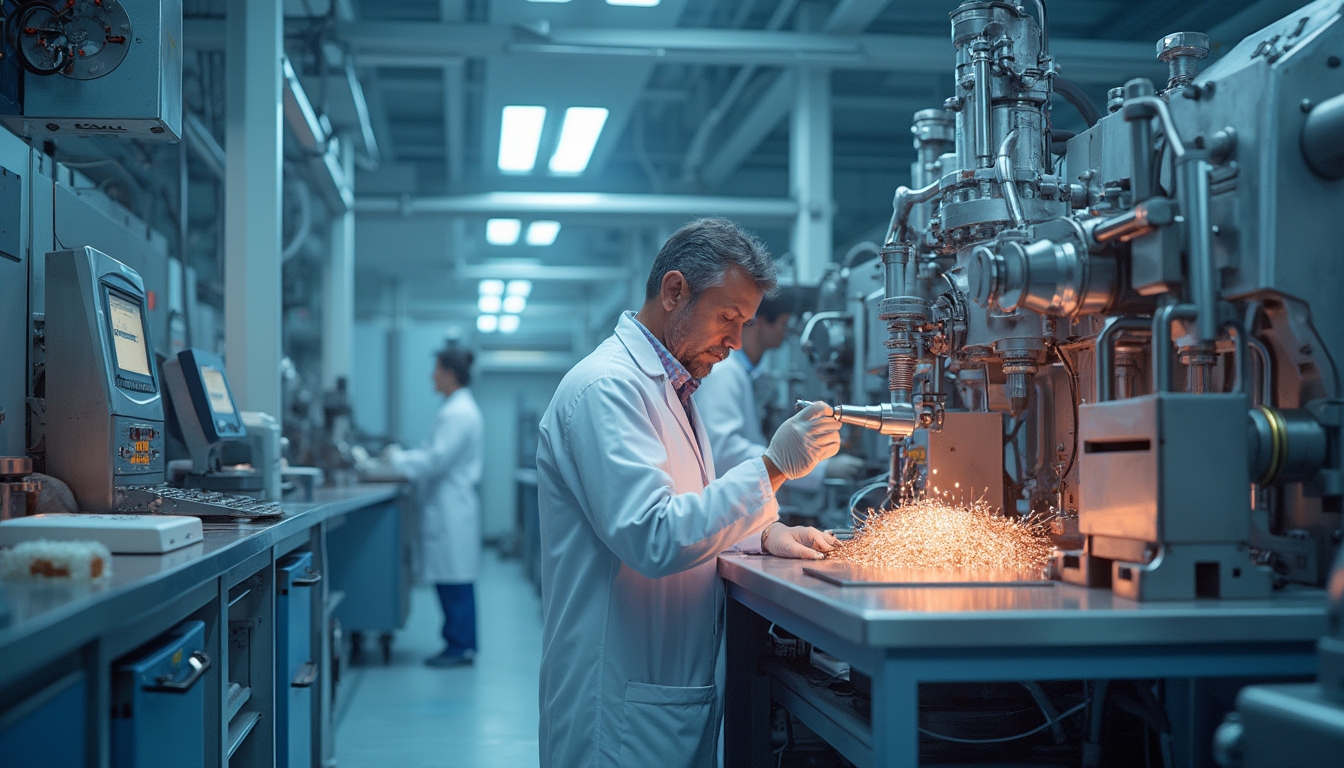 Researcher in lab examining copper processes.