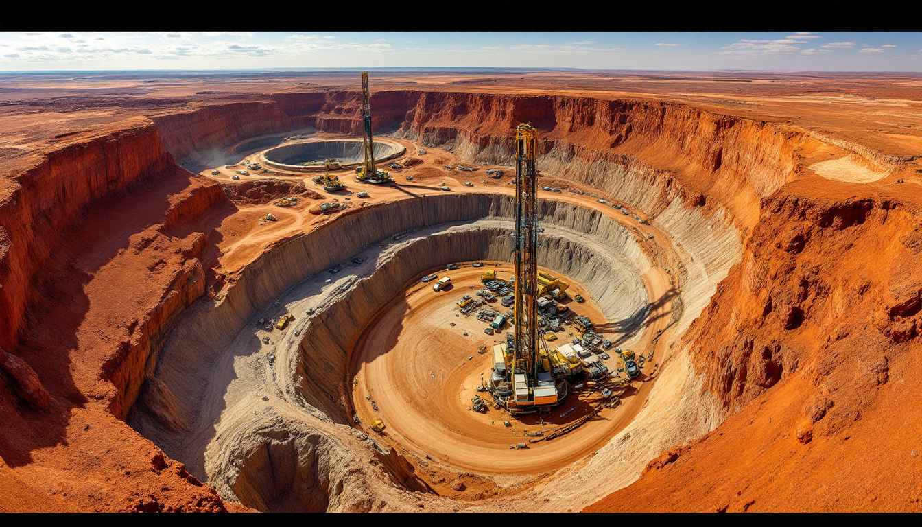 E79 Gold Mines Ltd-E79-Open-pit mine with drilling equipment.