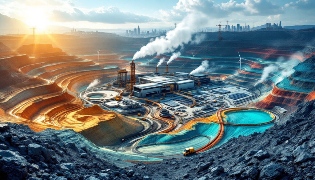 Copper mine landscape with processing plant.