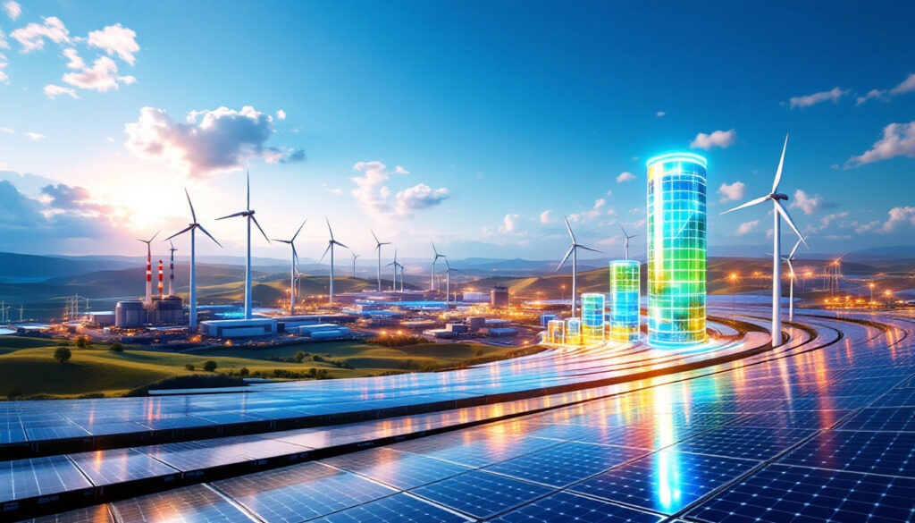 Exxaro renewable energy 2025: futuristic wind and solar farm.