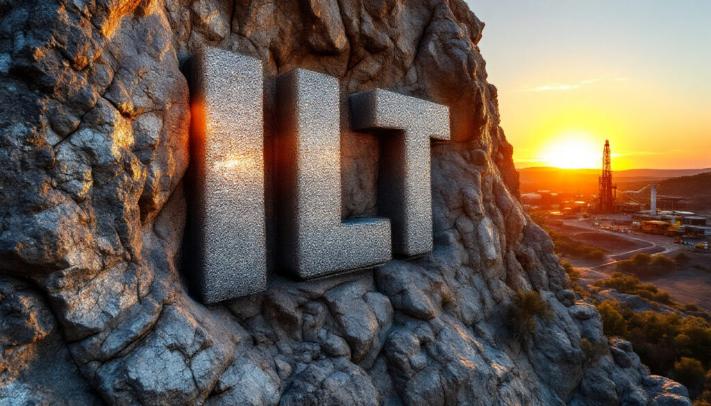 Iltani Resources Ltd-ILT-Large "ILT" letters on a rocky cliff with a vibrant sunset in the background.