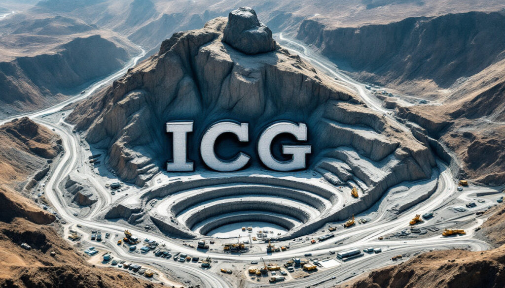 Inca Minerals Ltd-ICG-Aerial view of a mountain quarry with the letters "ICG" integrated into the landscape.