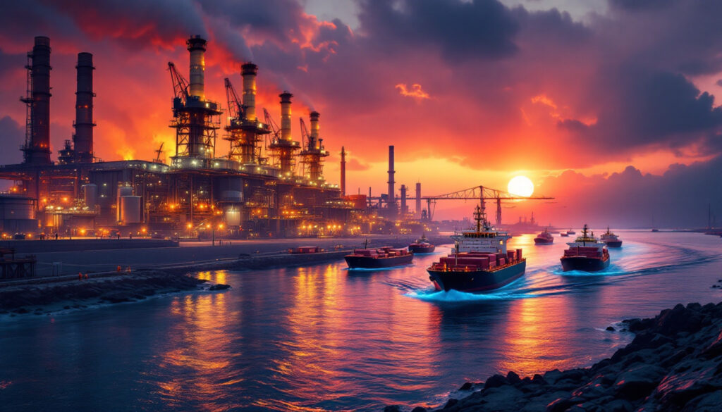 Indian steel prices 2025: industrial shipping sunset.