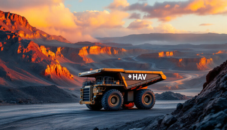 Havilah Resources Ltd-HAV-HAV truck traversing stunning sunset-lit canyon.