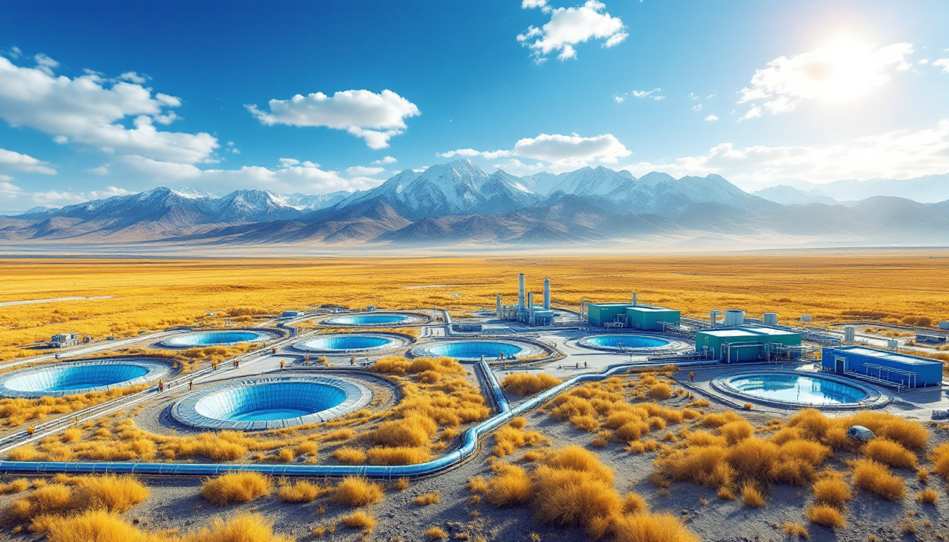 Uranium production facility in Kazakhstan landscape.