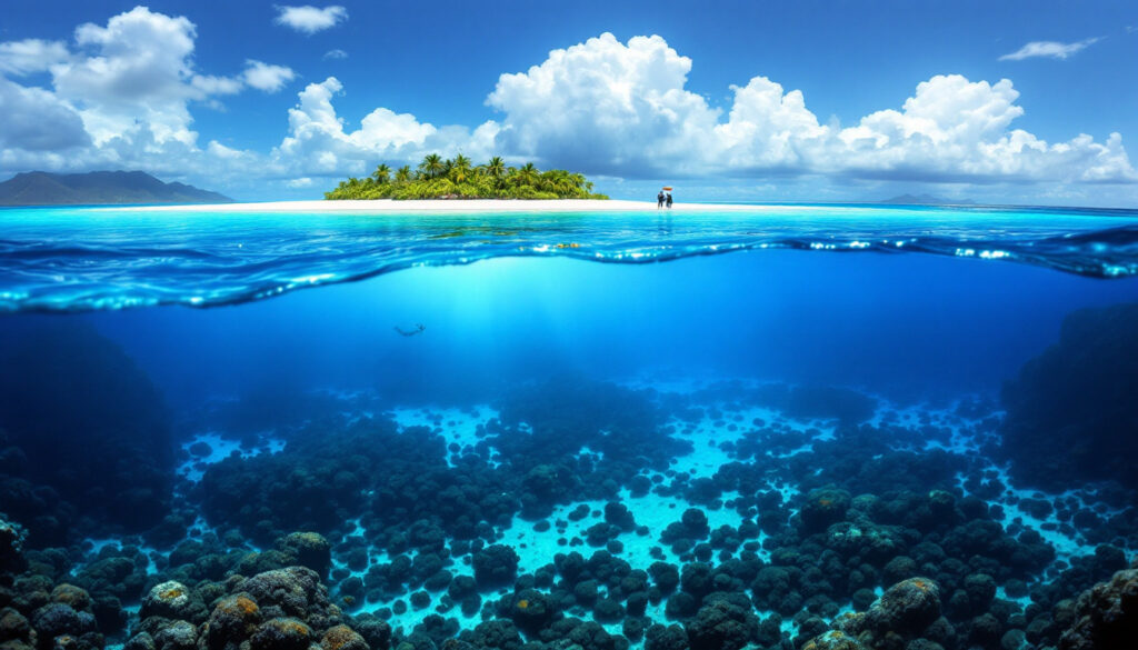 Over-and-under view near Kiribati island.