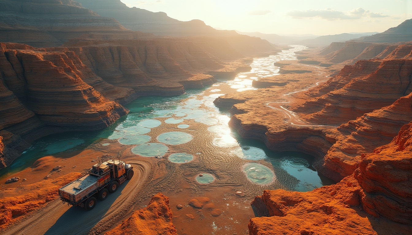 Desert landscape with exploration vehicle.