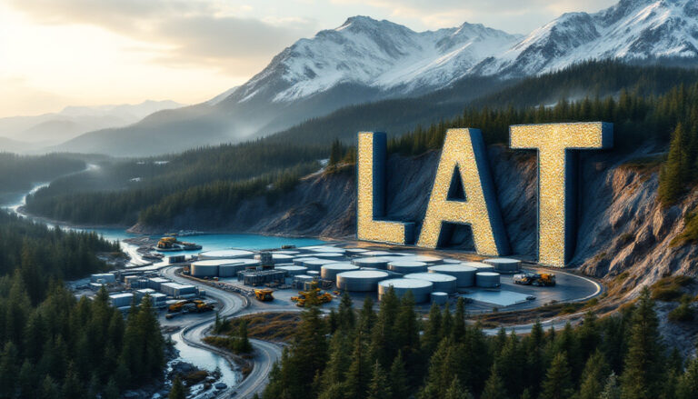 Latitude 66 Ltd-LAT-LAT sculpture near snowy mountain landscape.