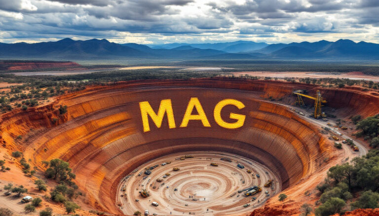 Magmatic Resources Ltd-MAG-MAG logo over impressive mining site.