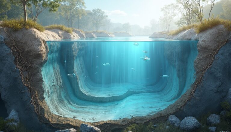 Underwater view showing groundwater layers.