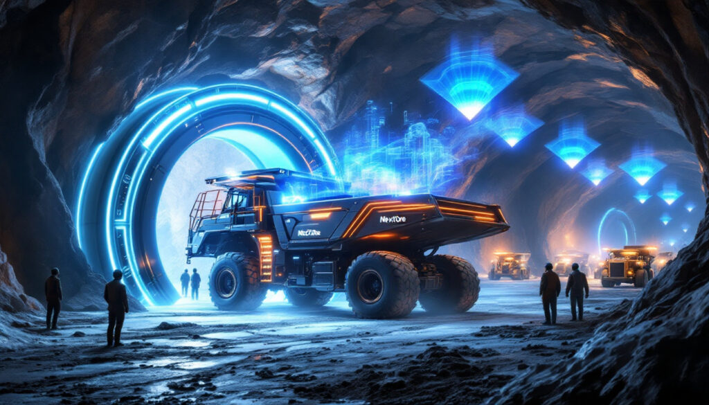 Futuristic mining truck with NextOre technology.