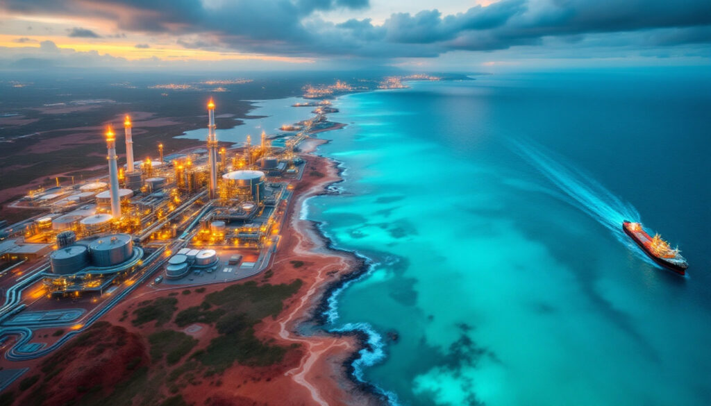 Woodside's North West Shelf gas project at sunset.