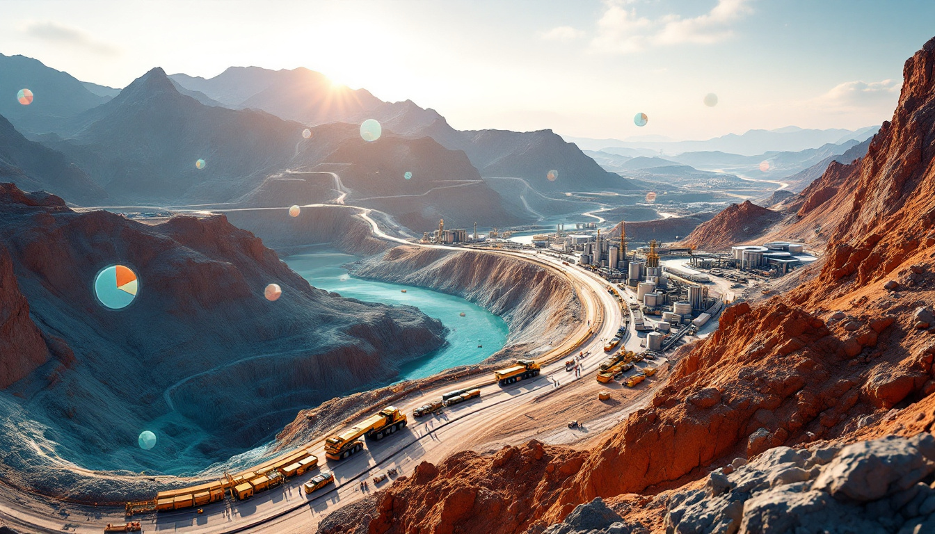 Vibrant mining operation under sunset skies.