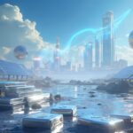 Futuristic city with silver mining elements.
