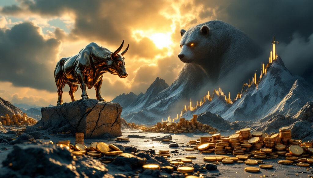 Bull and bear face-off, stock market 2025.