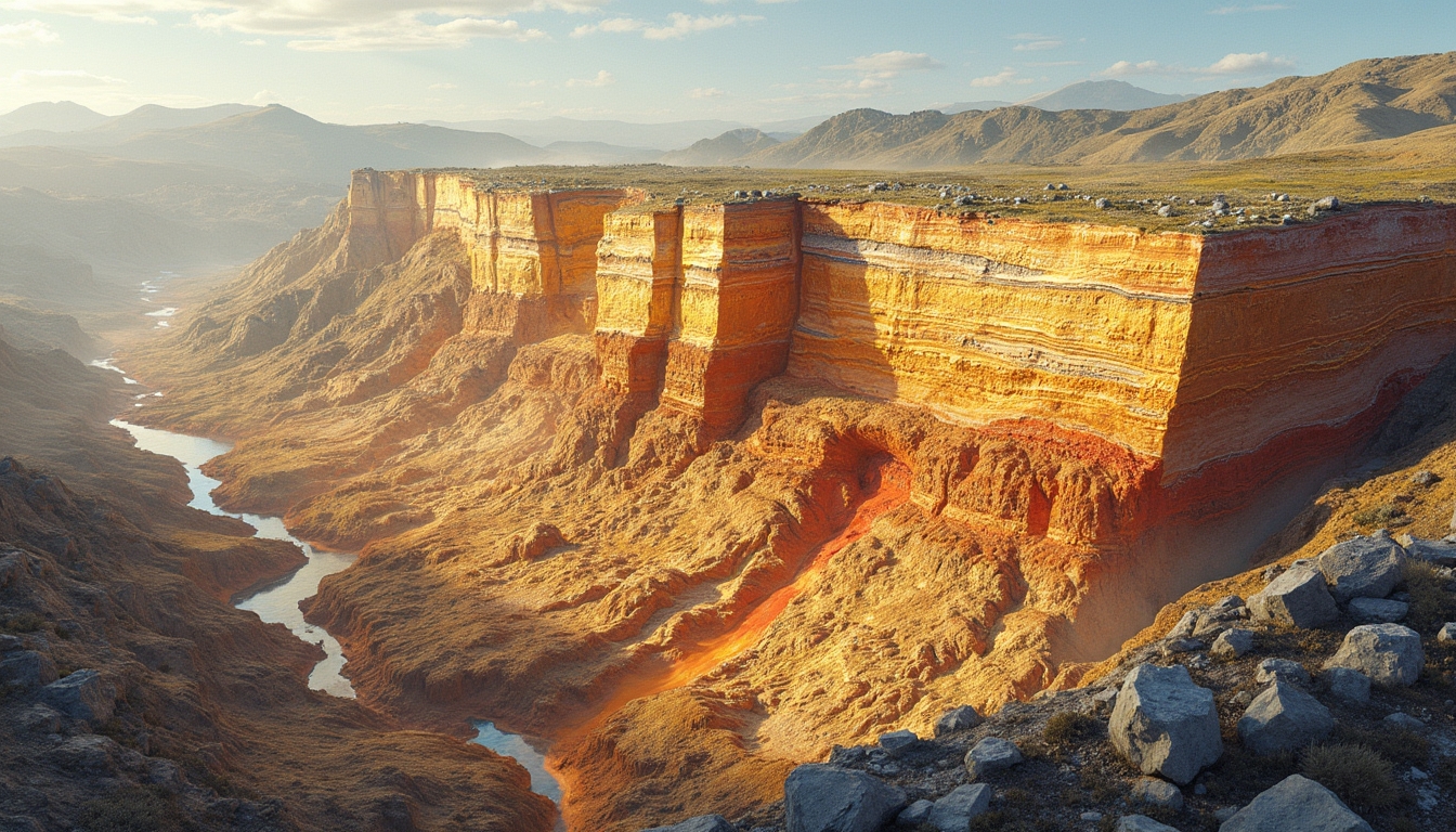 Layered canyon illustrating gold deposits formation.