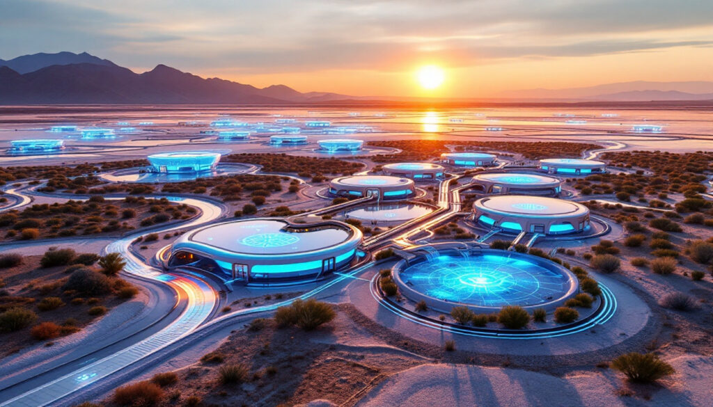 Futuristic facility showcasing sustainable lithium extraction.