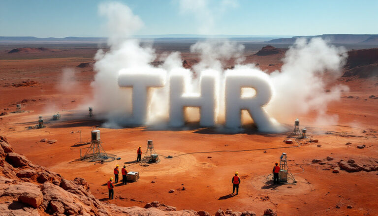 Thor Energy Plc Chess Depositary Interests 1:1-THR-THR letters emerge amidst desert landscape.