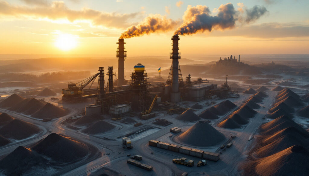 Industrial site in Ukraine at sunrise.