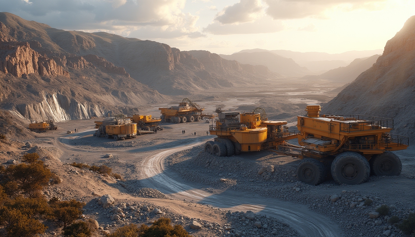 Mountainous landscape with mining machinery.